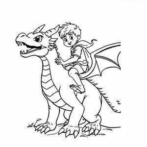 Young boy riding on the back of a dragon 
