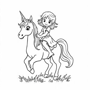 Young girl riding a unicorn