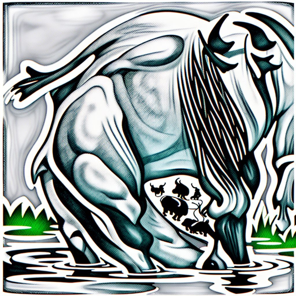 make a basic picture of a buffalo standing inside a pond