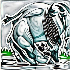 make a basic picture of a buffalo standing inside a pond