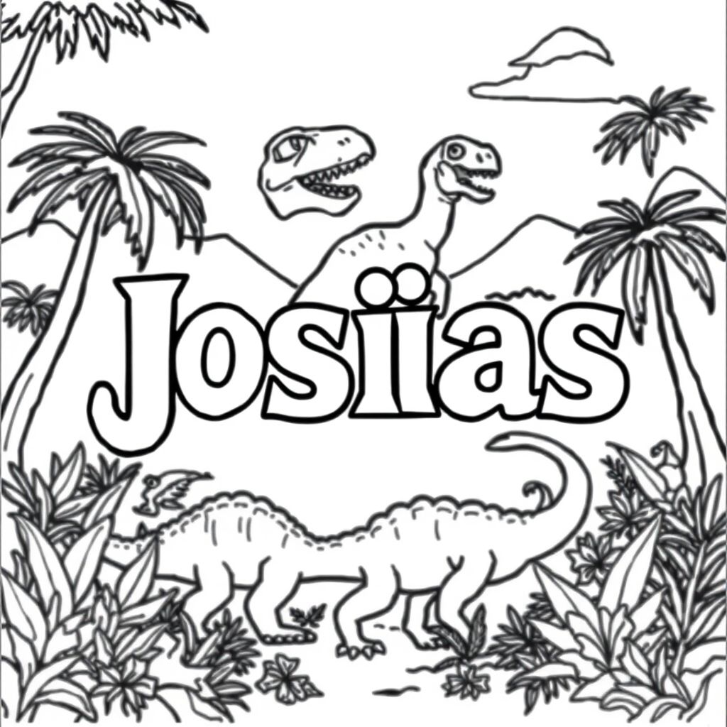 The name Josias with dinosaurs in the background
