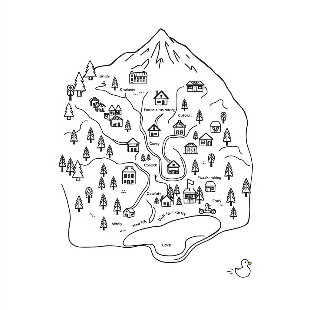 Zermatt Map for Connect Summer Camps with forest fun park, chocolate making, pizza making, hiking, mountain karts, lake play included
