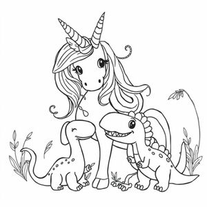 Unicorn with dinosaurs 