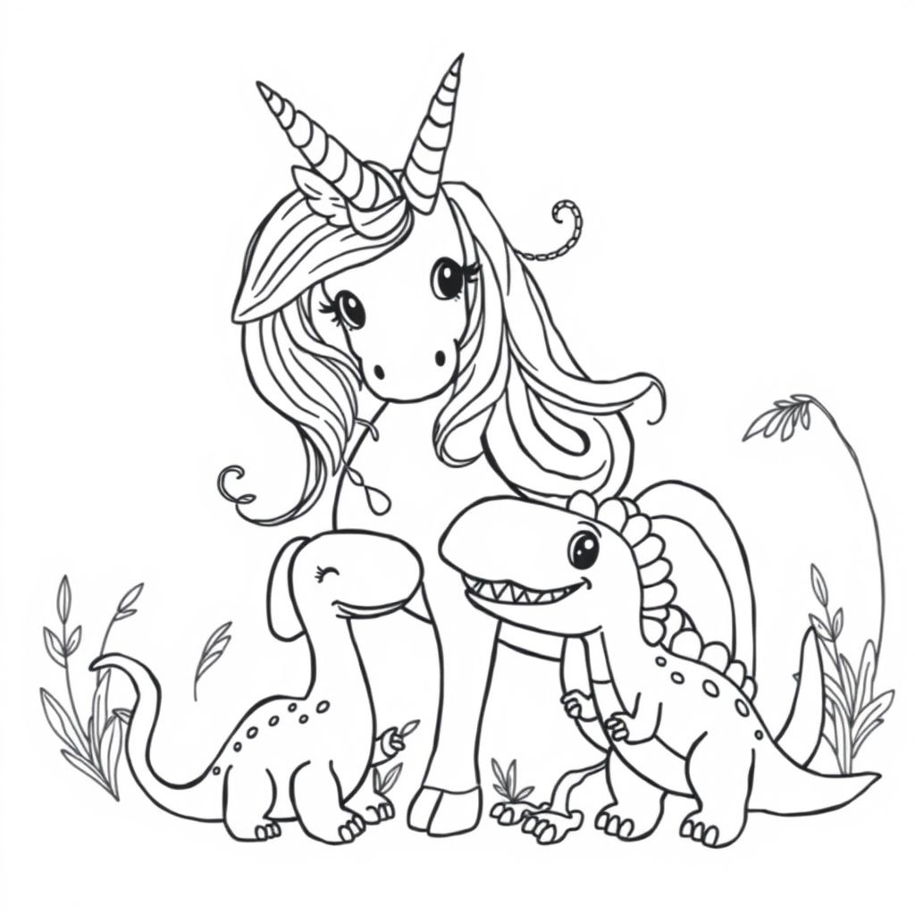Unicorn with dinosaurs 