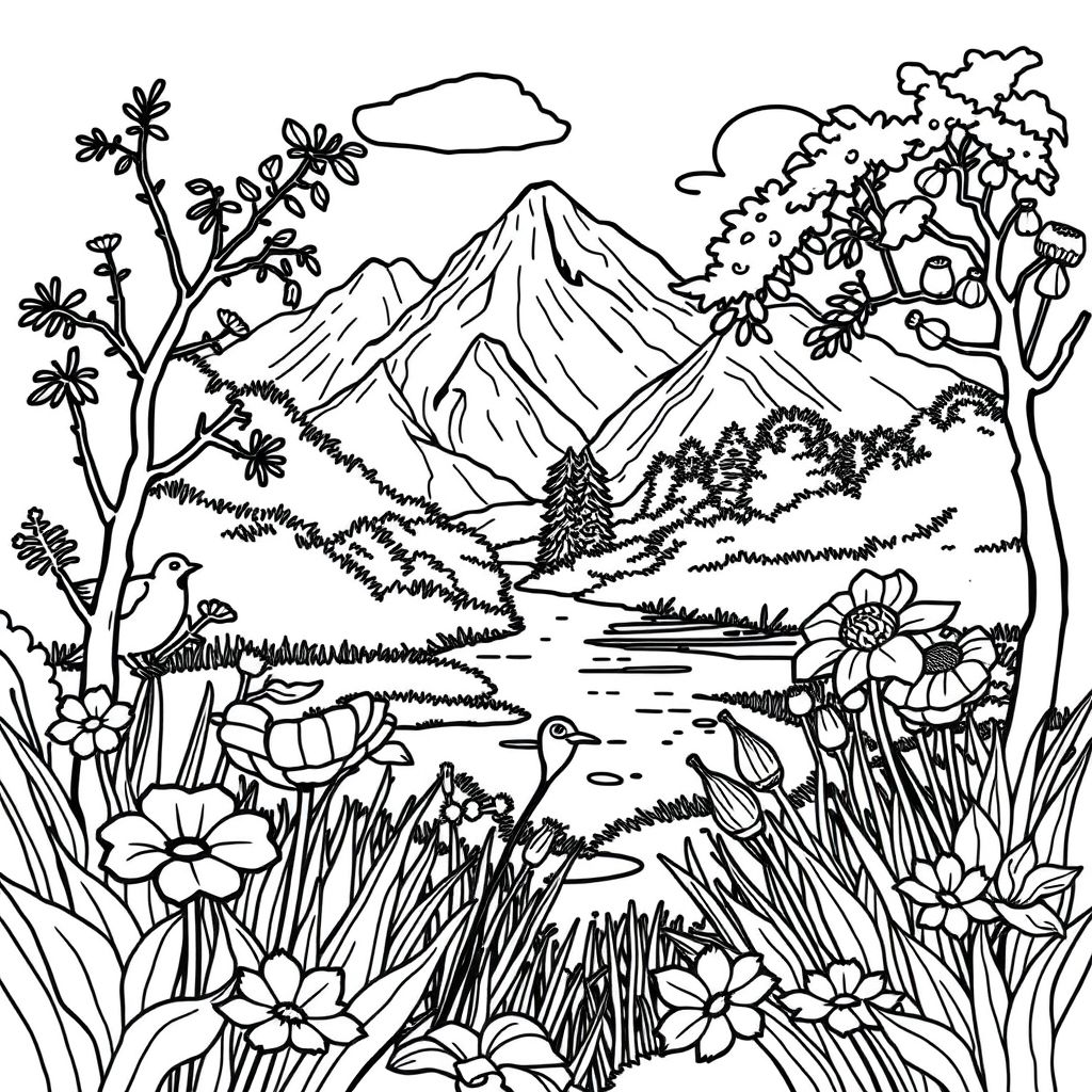 Create 20 coloring pages of beautiful nature 