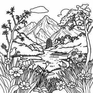 Create 20 coloring pages of beautiful nature 