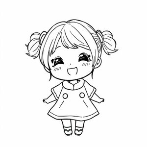 Yurie sekiya style, black and white, detailed with thin lines, kawaii. 

subject: a single chibi styled woman with pigtails
