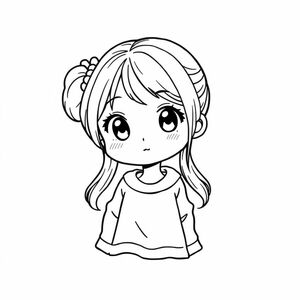 Manga style, black and white, detailed with thin lines, kawaii. 

subject: a single chibi woman with pigtails
