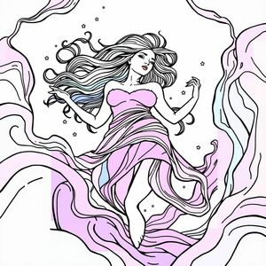 sixth dimension art style, very colorful.

subject: a woman floating in a sea of colors