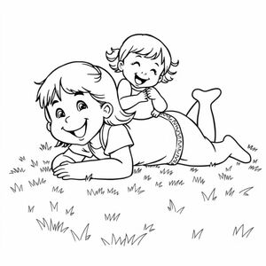 4 year old girl lying on the ground. Her baby sister is sitting on the girls stomach laughing. both are having fun