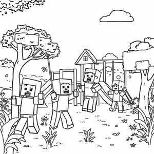 students playing on the playground with minecraft characters
