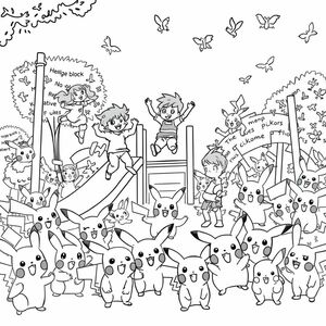 students playing on the playground with 100 Pikachus