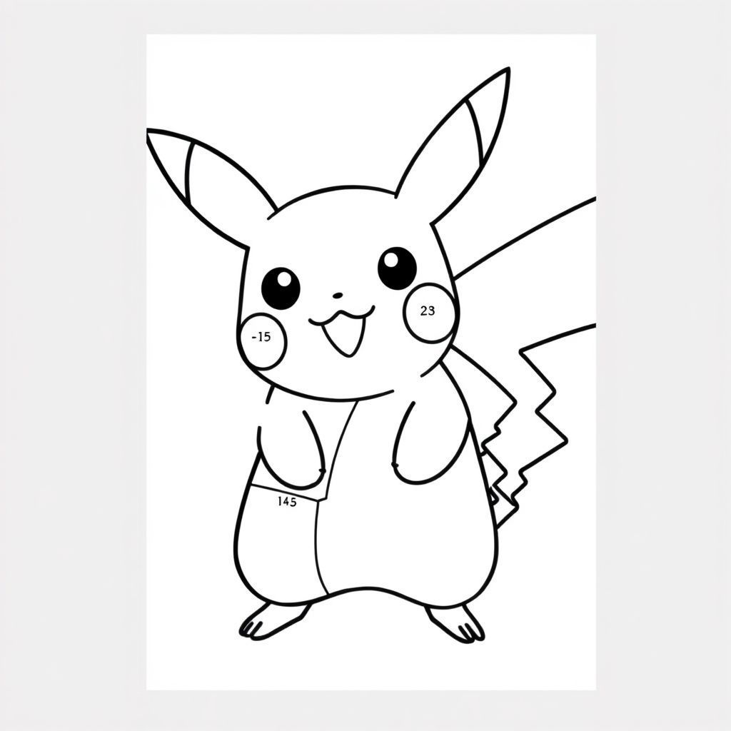 create for me a color by number multiplication hidden picture page for 4th graders. The hidden picture should be a picture of pikachu