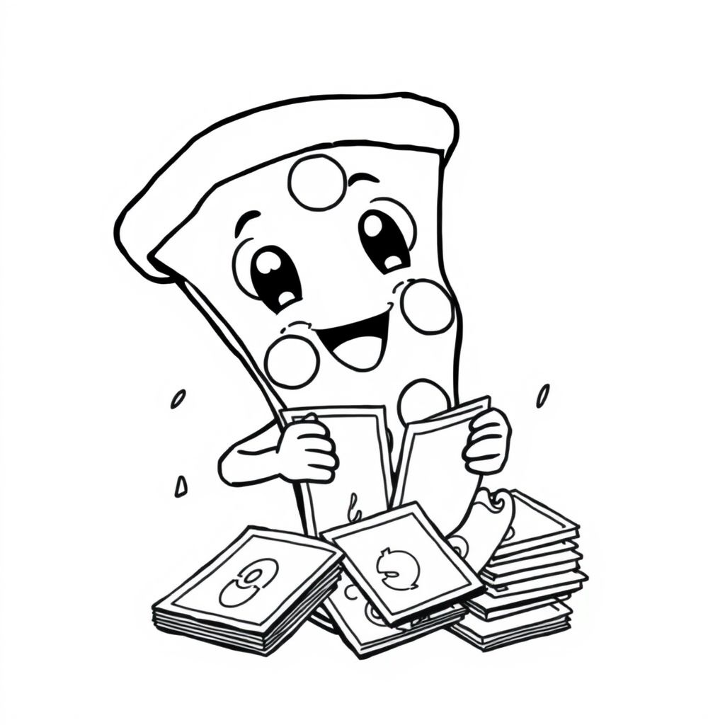 A slice of pizza playing with Pokemon cards