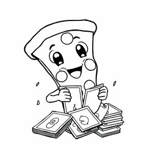 A slice of pizza playing with Pokemon cards