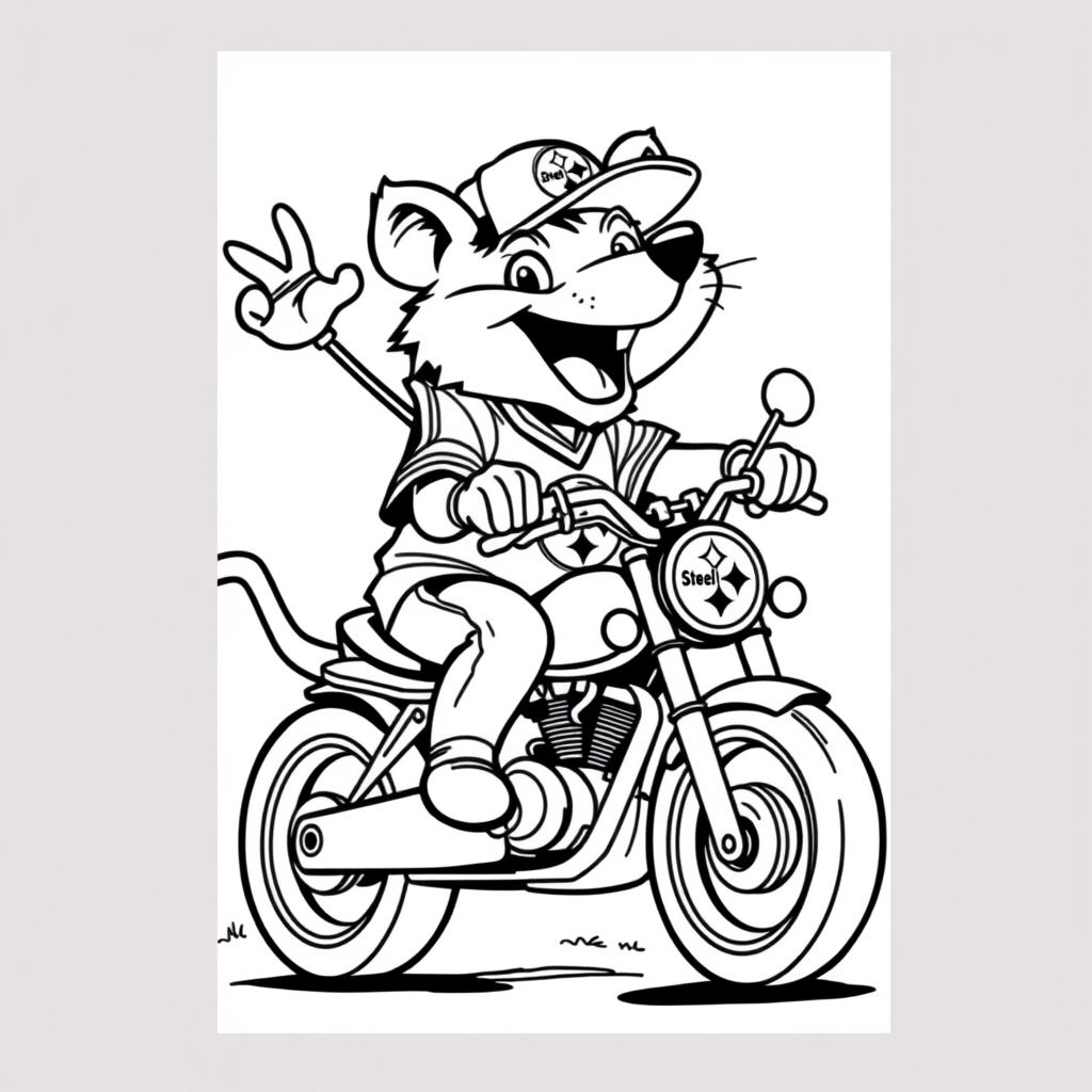Tazmanian Devil riding a motorcycle as a steelers fan