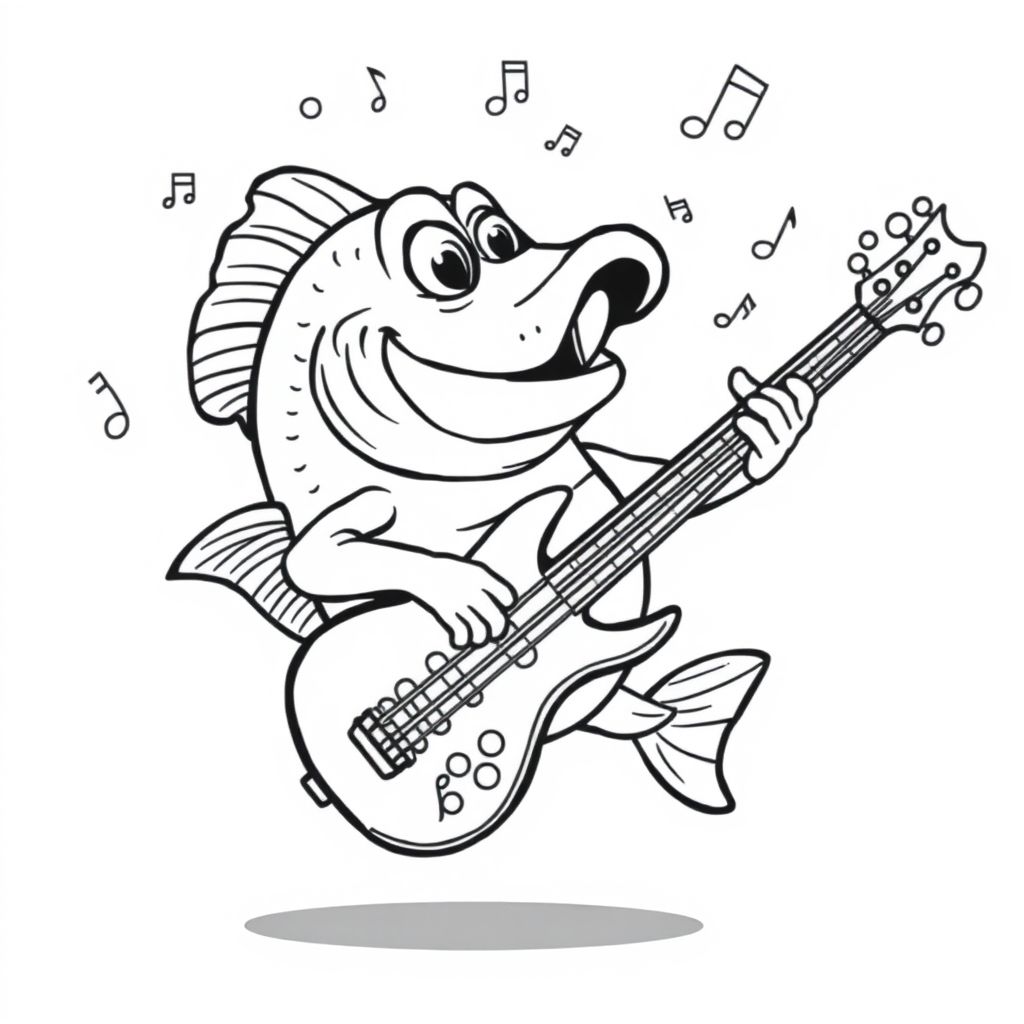 Heavy Metal music played on a bass guitar by a bass fish