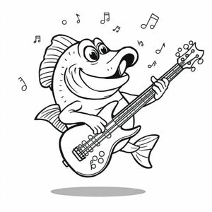 Heavy Metal music played on a bass guitar by a bass fish