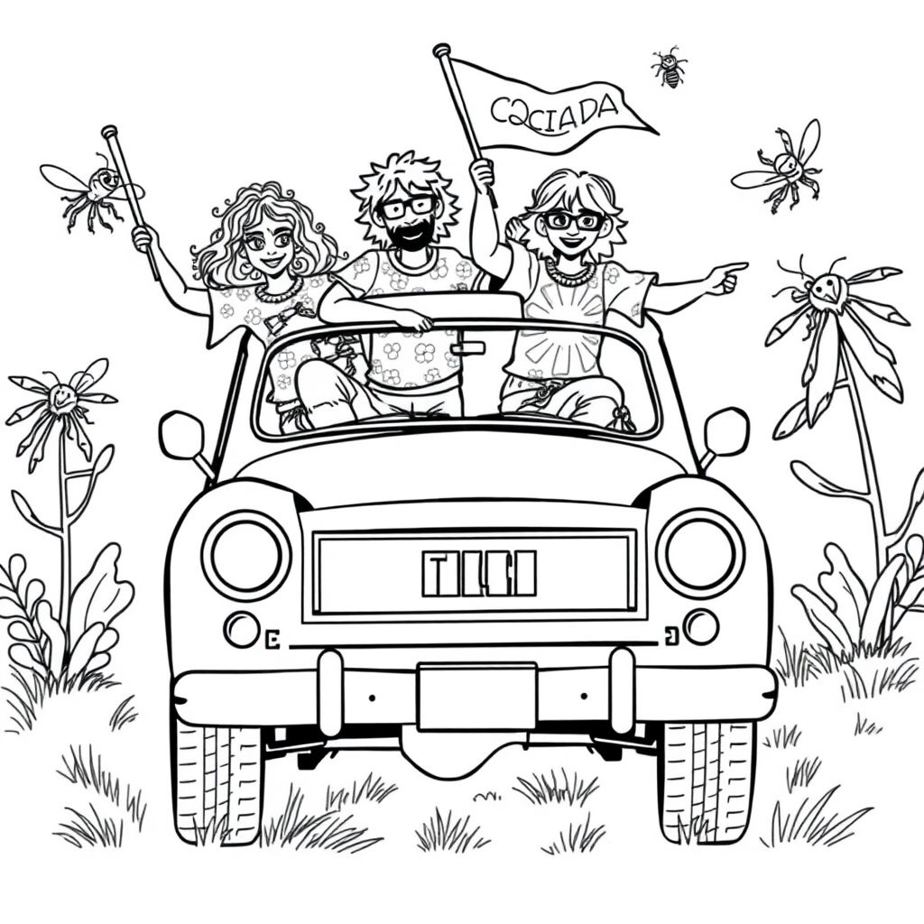 Hippies fighting with cicadas in the back of a truck