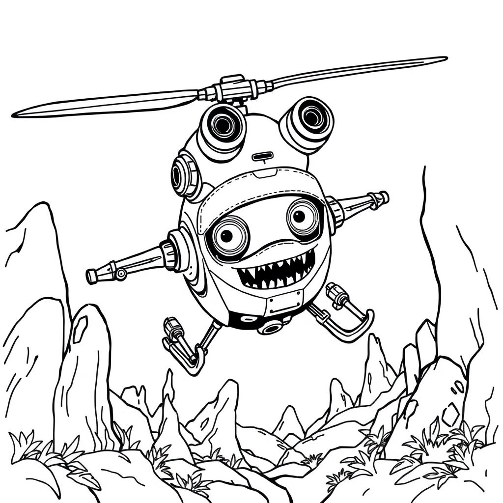 Creepy looking robot flies helicopter