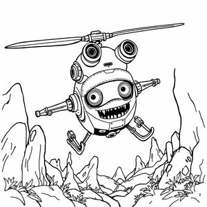 Creepy looking robot flies helicopter