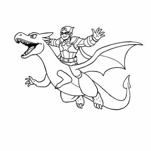 Captain America flying on the back of a Charizard