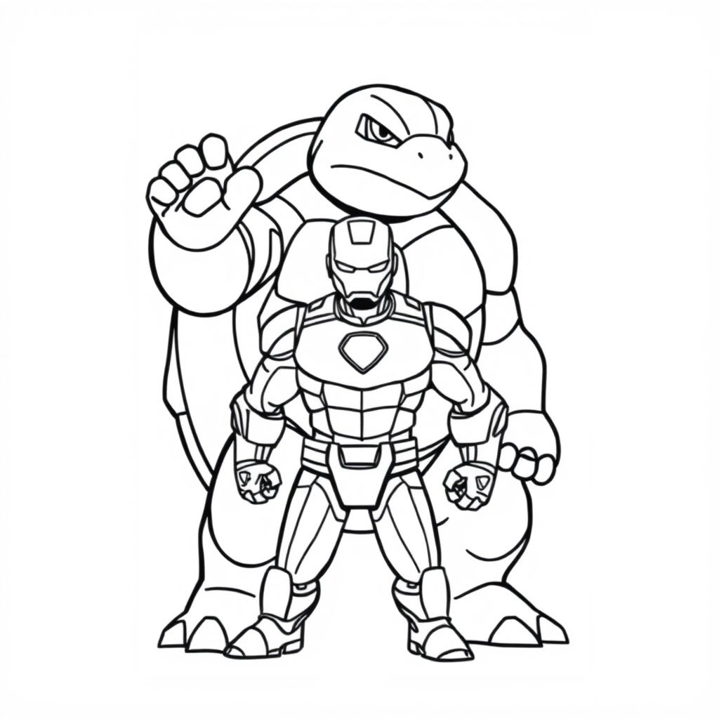 Blastoise being used as a shield in front of Iron Man