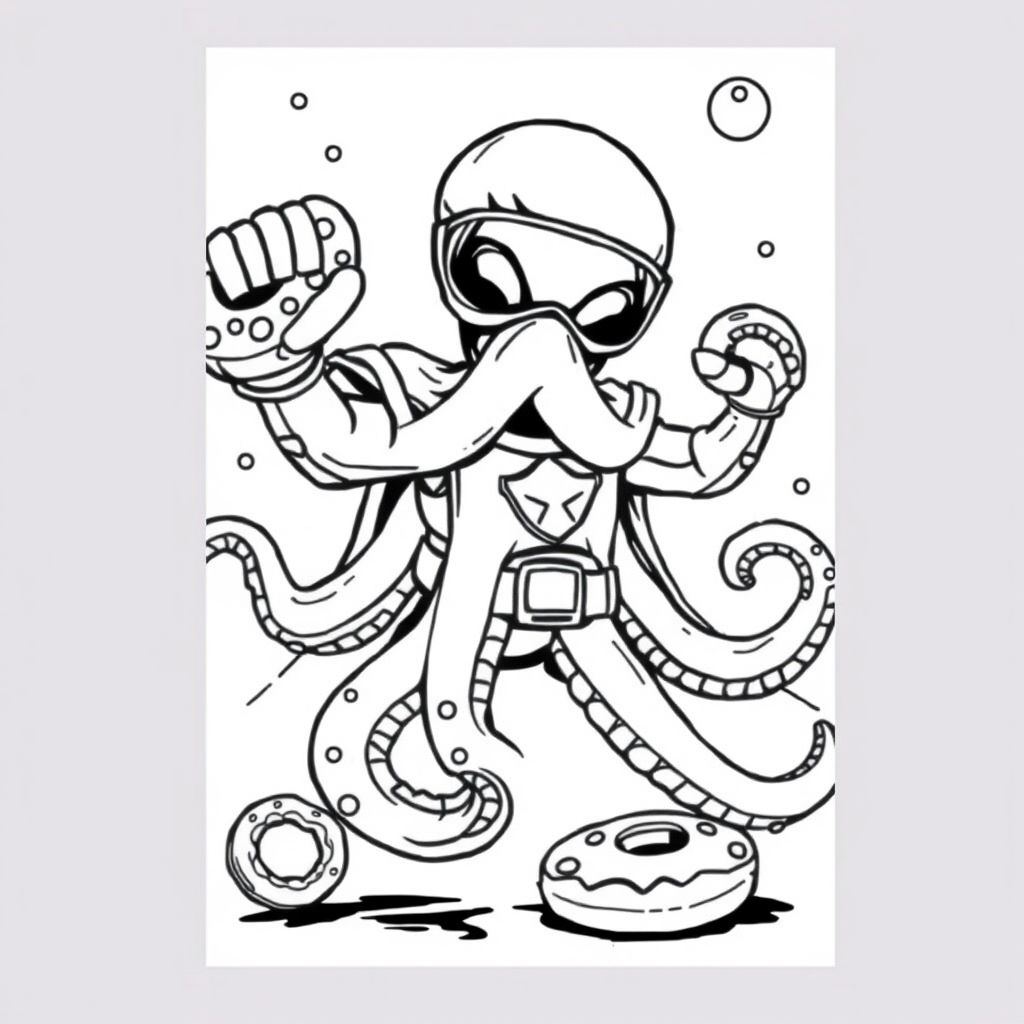 an octopus superhero fighting donuts from outerspace
