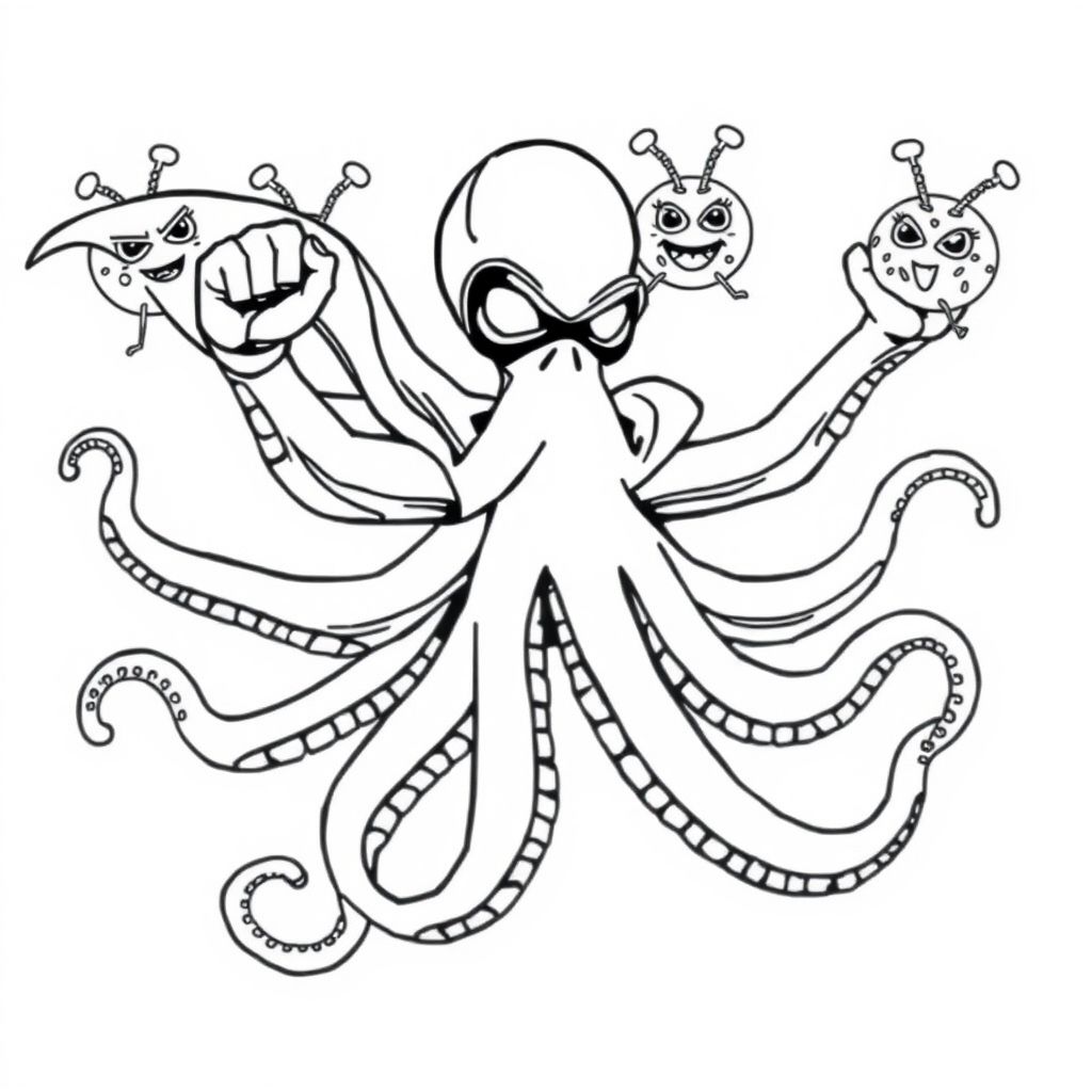 An octopus superhero fighting donut aliens from mars
