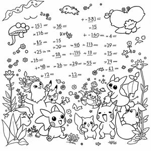 multiple multiplication problems that you have to solve in order to color the right square based upon the answer. Pokemon themed
