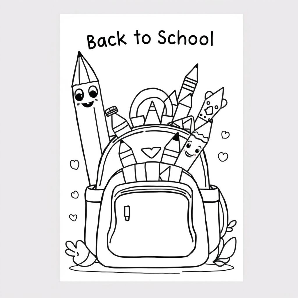 back to school worksheet for kindergarten that is cartoony and cute