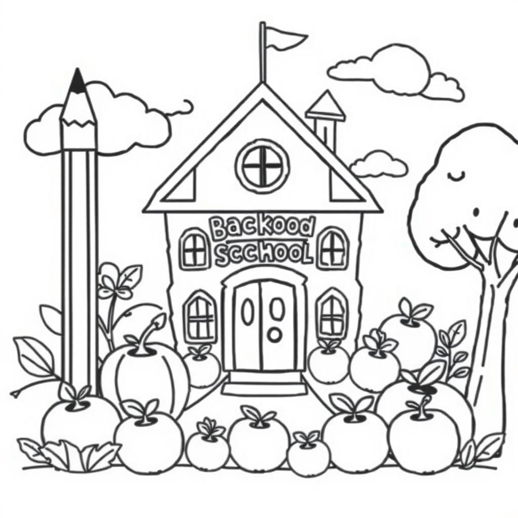 back to school worksheet for kindergarten that is cartoony and cute. 