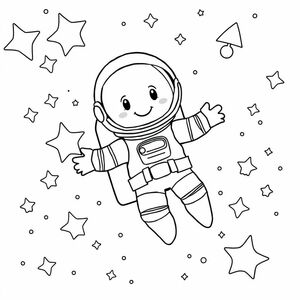 astrounaunt floating in space with stars and his rocket