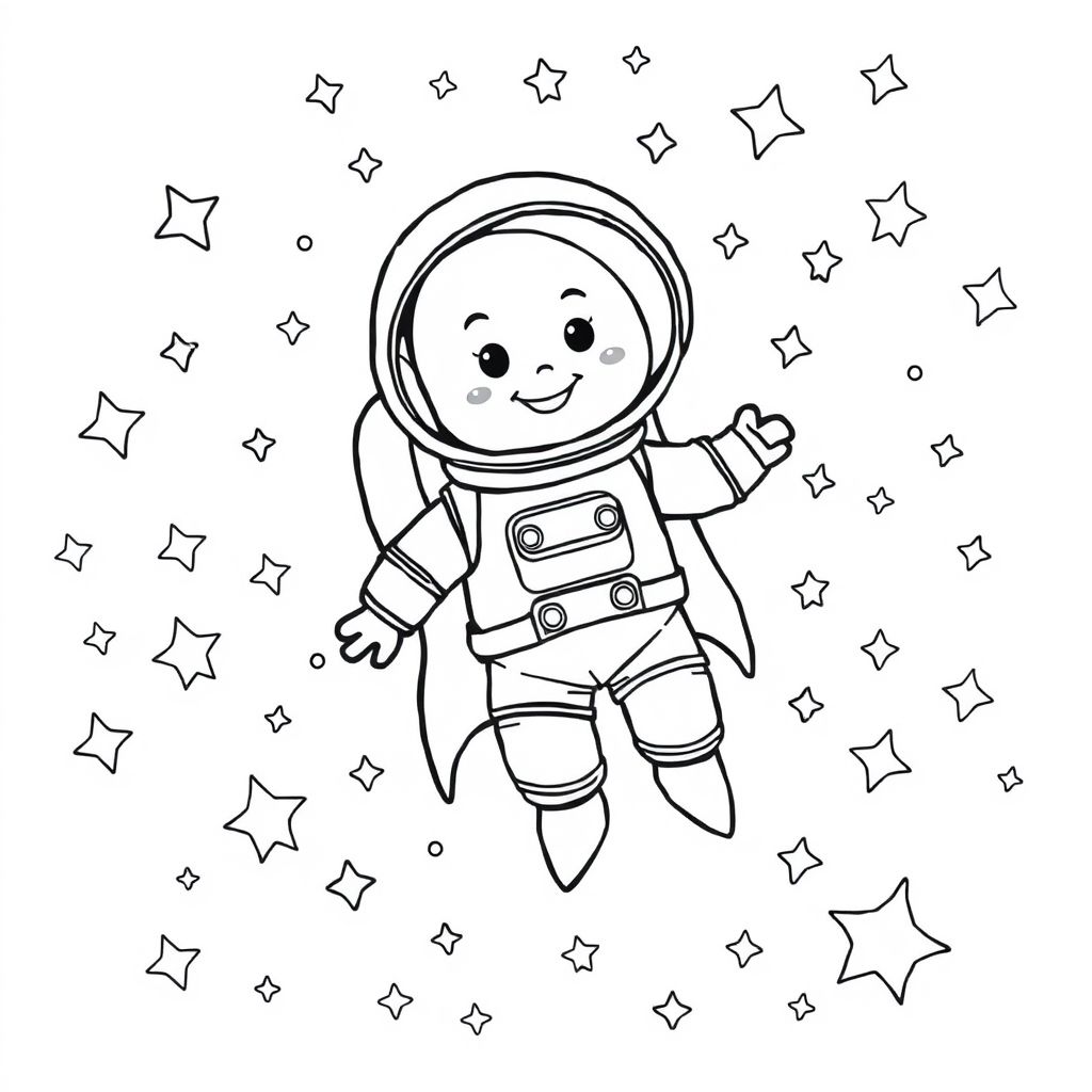 astrounaut floating in space with his rocket and stars in background 