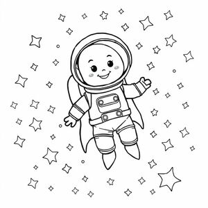 astrounaut floating in space with his rocket and stars in background 