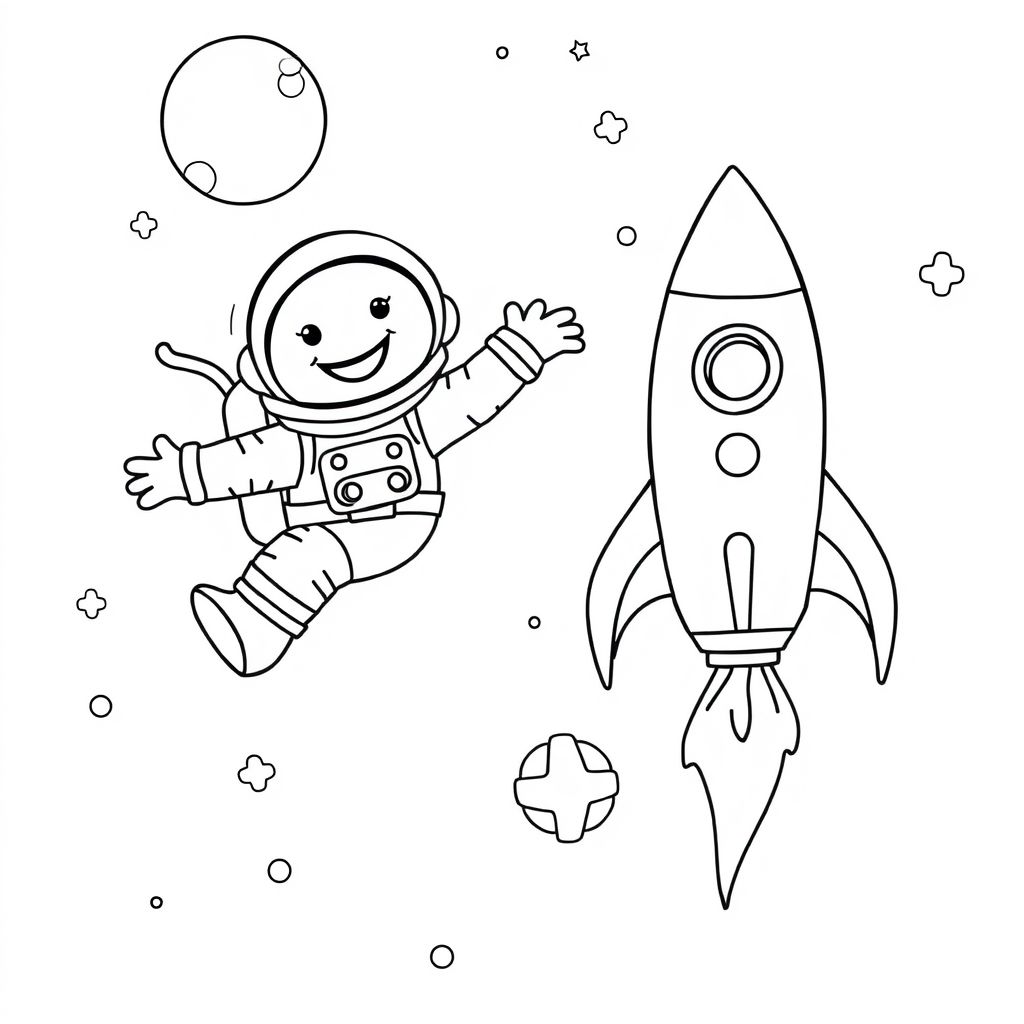 an astronaunt in outer space with a rocket