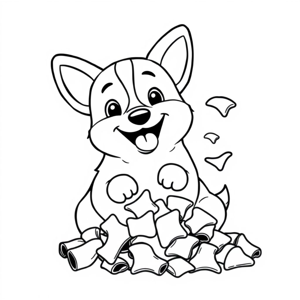 A corgi eating corn chips 