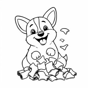 A corgi eating corn chips 