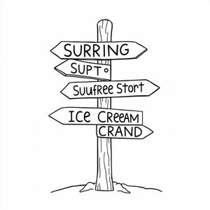 Beach signpost with big arrows pointing directions

