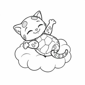 A tortoise shell kitty getting a belly rub on a cloud
