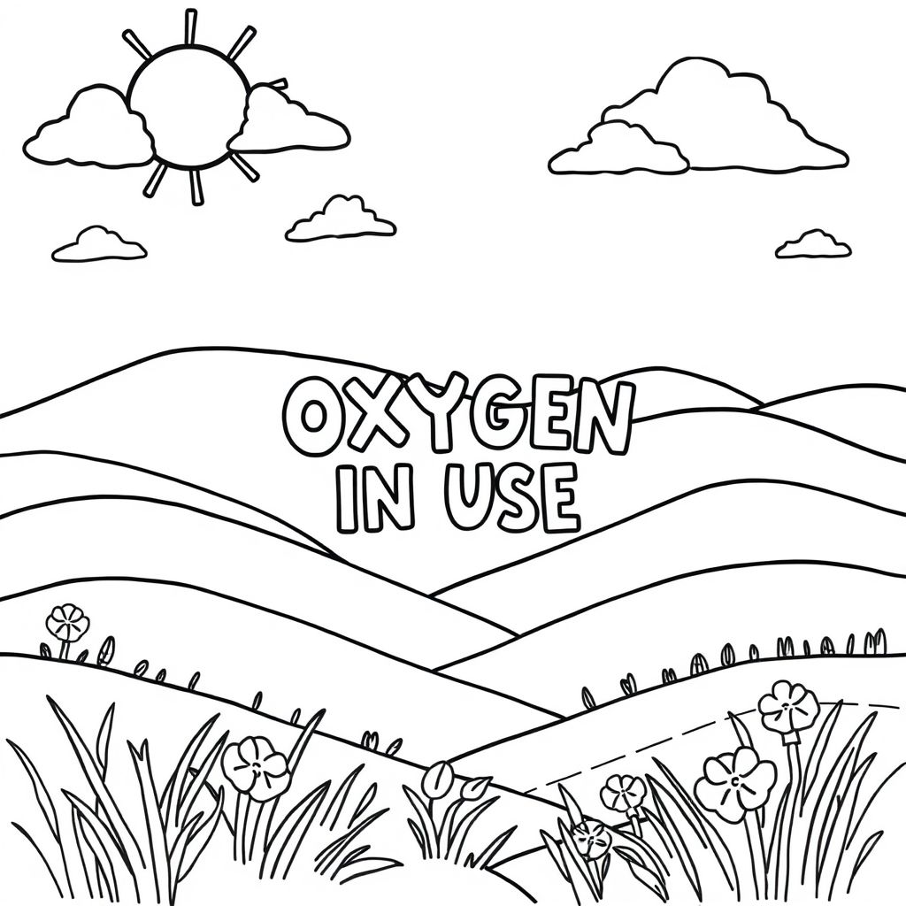 Landscape view with the words OXYGEN IN USE centered and wri