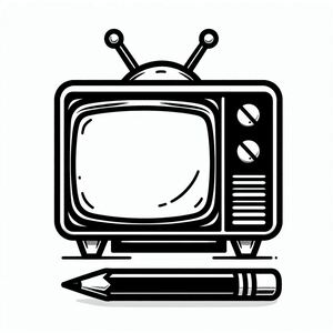 Bản vẽ đen trắng của TV và bút chì