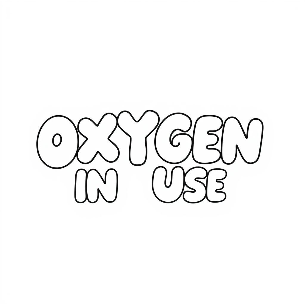 On a blank page the words "OXYGEN IN USE" written in bubble letters, landscape orientation, centered on the page, and takes up most of the page