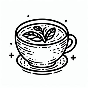 A black and white drawing of a cup of coffee