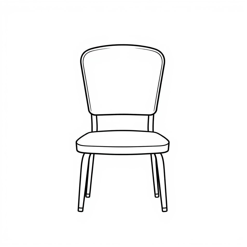 A basic school chair in cartoon line drawing, 1:1 centered design, clear space