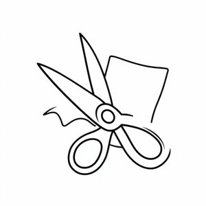  A pair of scissors and paper shape, cartoon style, bold outlines, no texture