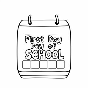 A calendar with “First Day of School” marked, cartoon style, bold boxes, clean layout