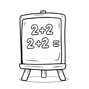 A math board with “2 + 2 =” written on it, cartoon style, centered layout, bold outline