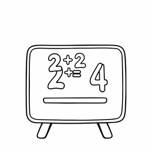 A math board with “2+2 = 4(4 same large )” written on it, cartoon style, centered layout, bold outline