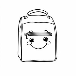 A smiling lunch bag with zipper, cartoon character style, cute shape, centered